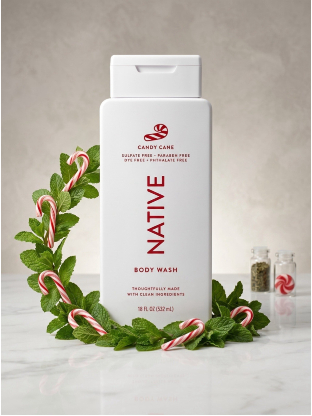 Native Candy Cane Body Wash 18 oz Holiday Limited Edition Sulfate Free New